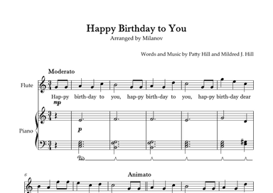 Happy Birthday to You in C Flute and Piano Lyrics Pedal (arr. Milanov)