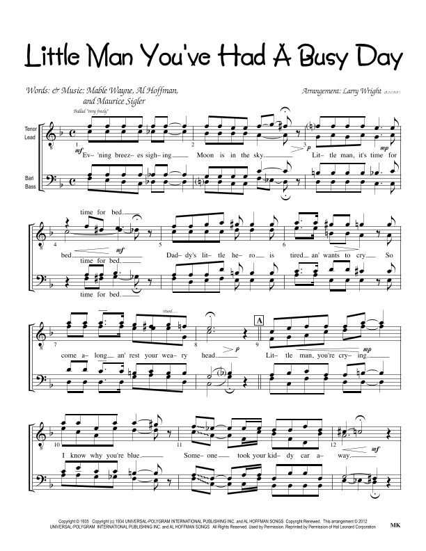 Little Man You've Had A Busy Day (arr. Larry Wright)