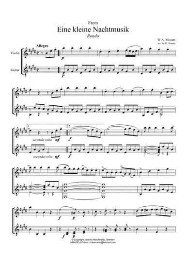 Rondo from Eine kleine Nachtmusik for flute/violin and guitar (arr. K. Krantz)
