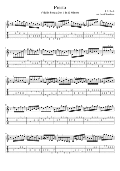 J.S. Bach: Presto (Violin Sonata No. 1 in G Minor) adaptation for electric guitar (arr. Jussi Kontinen)