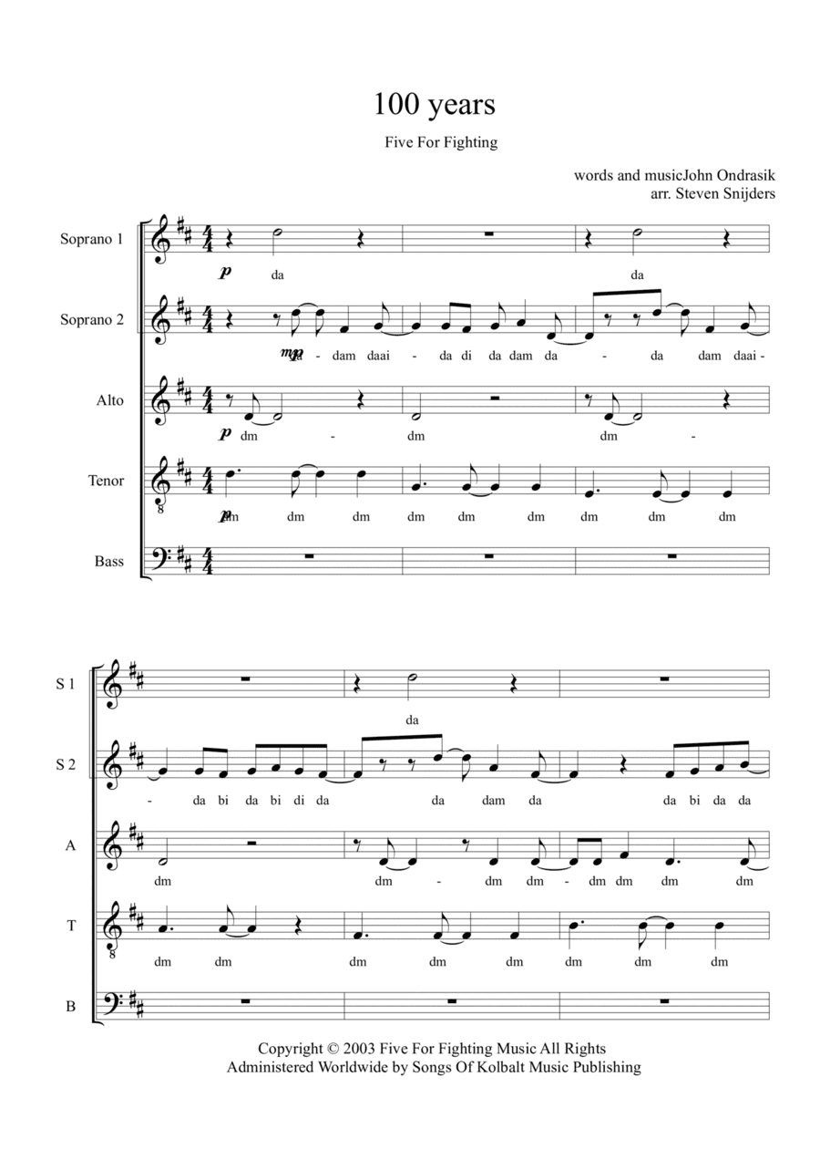 100 Years (arr. Steven Snijders)
