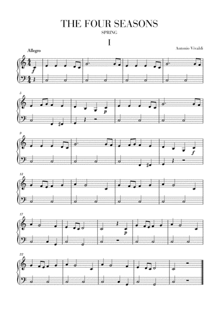 VIVALDI: The Four Seasons - Spring - 1st mov - Early Intermediate Piano (arr. Cadenza Editions)