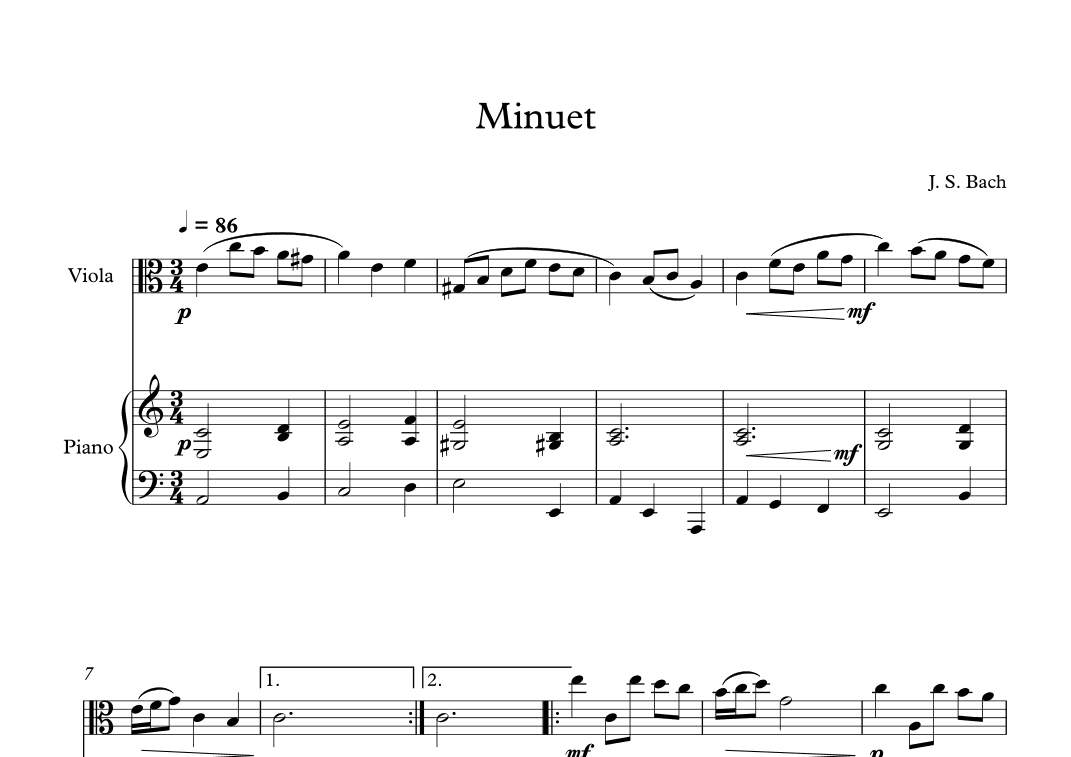 Minuet (In D Minor) - Johann Sebastian Bach (Viola + Piano) (arr. Digital Book Music)