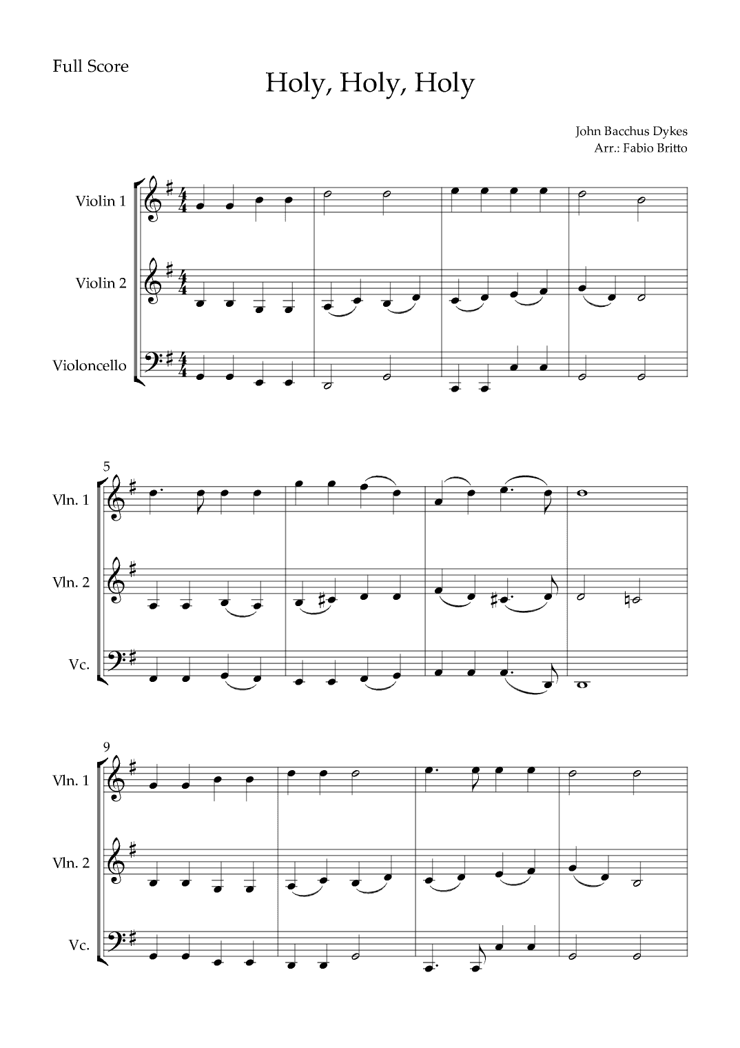 Holy, Holy, Holy (Traditional Christian Song) for String Trio (arr. Fabio Britto)