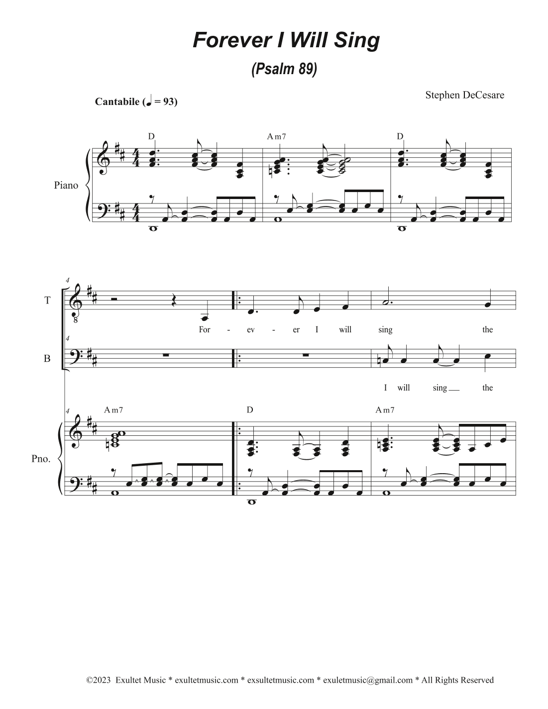 Forever I Will Sing (Psalm 89) (Duet for Tenor and Bass solo)