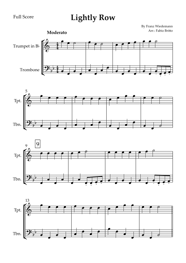 Lightly Row for Trumpet in Bb & Trombone Duo (arr. Fabio Britto)