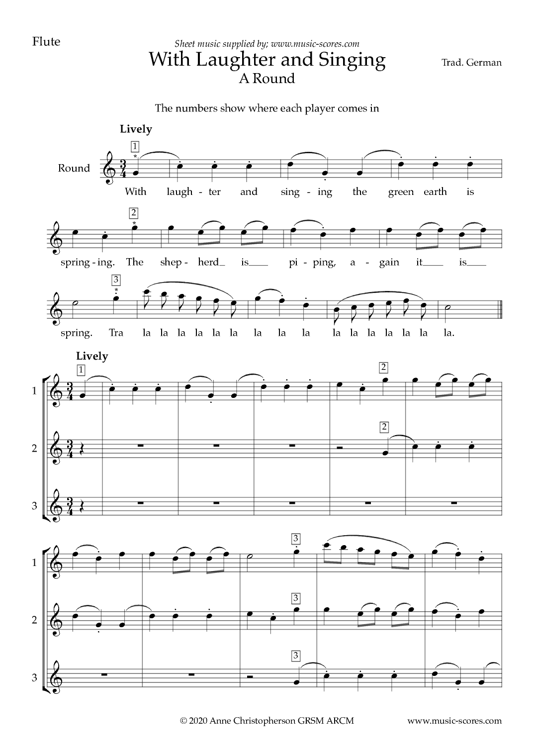 With Laughter and Singing - 3 Flutes (arr. Anne L Christopherson GRSM ARCM)