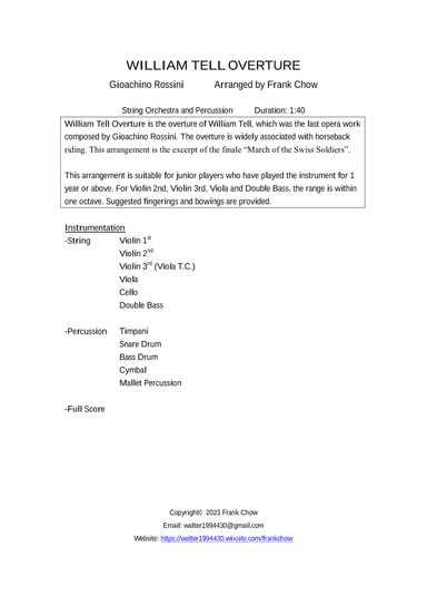 William Tell Overture (for string orchestra and percussion) (arr. Frank Chow)