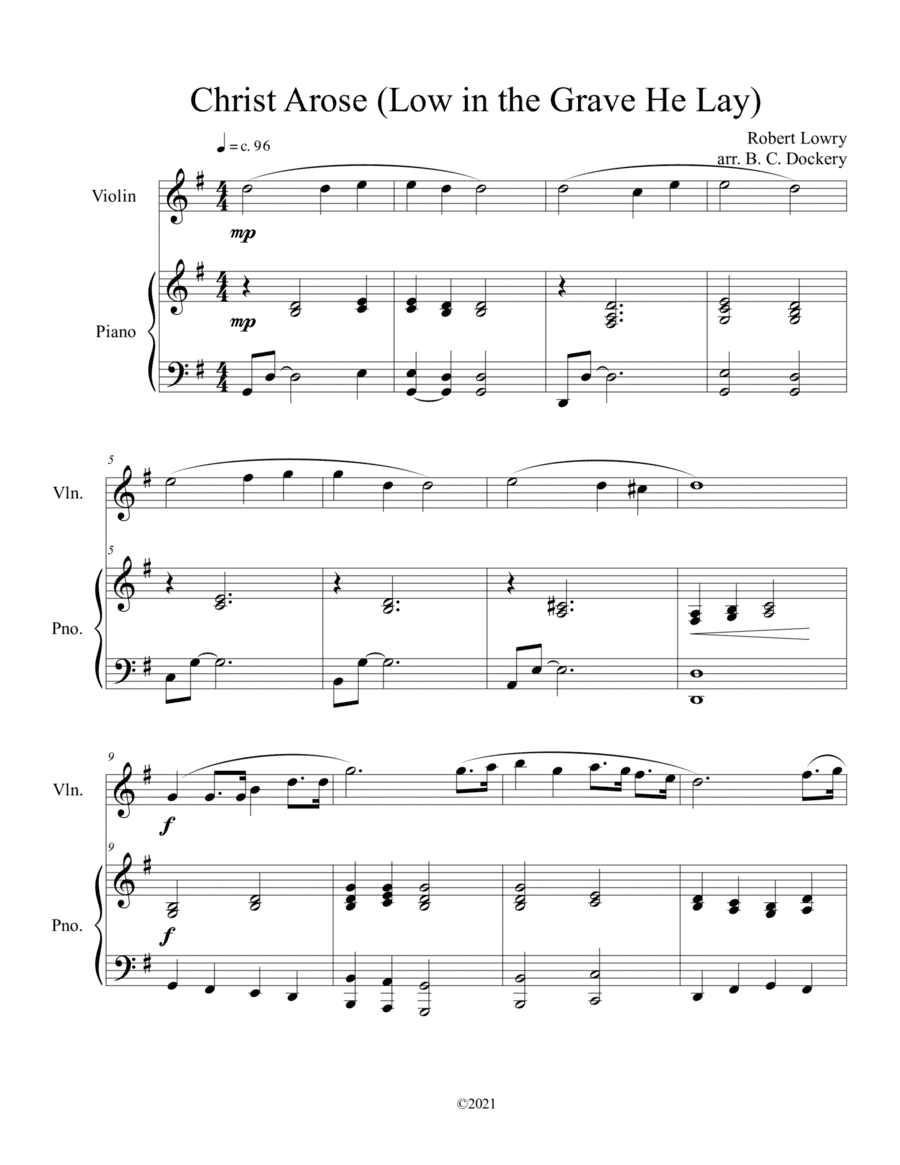 Christ Arose (Low in the Grave He Lay) for violin solo with optional piano (arr. B. C. Dockery)