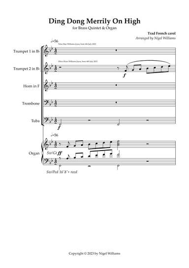 Ding Dong Merrily On High, for Brass Quintet & Organ (arr. Nigel Williams)