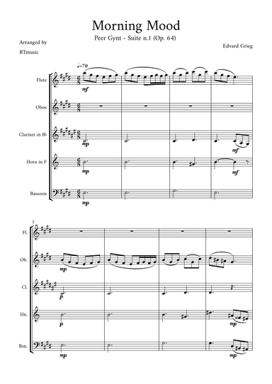Morning Mood (Peer Gynt Suite N.1, Op 46) (arr. BTmusic)