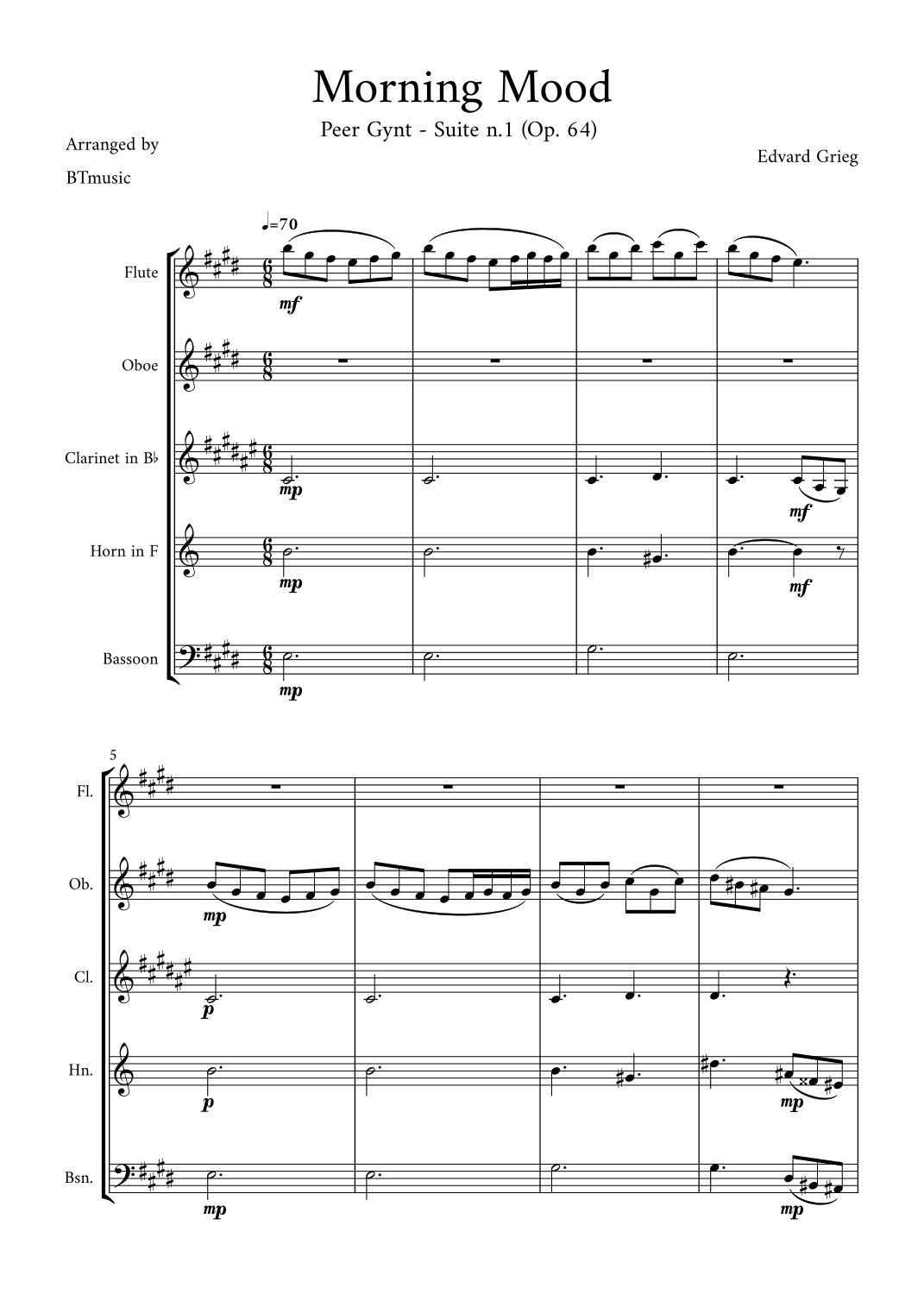 Morning Mood (Peer Gynt Suite N.1, Op 46) (arr. BTmusic)