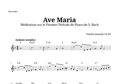 Ave Maria by Gounod for Recorder with Chords (arr. Langanho)