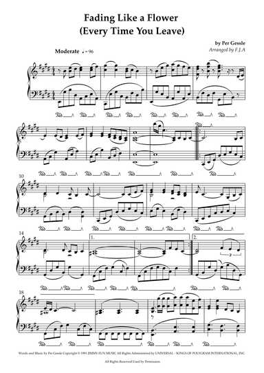 Fading Like A Flower (every Time You Leave) (arr. F.J.A)