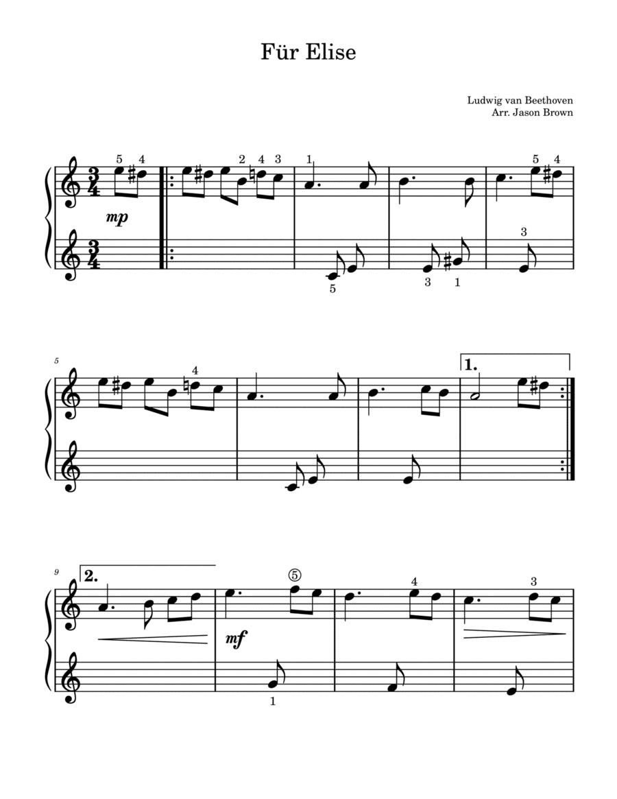 Für Elise - Easy Piano (Level 1) (arr. Jason Brown)