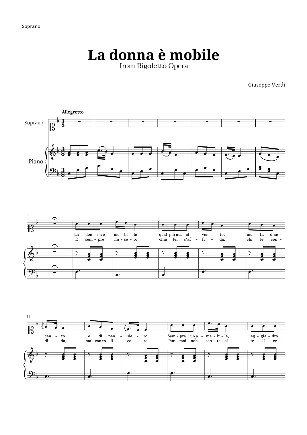 La donna è mobile in F major for Soprano and Piano (arr. Langanho)