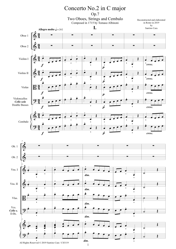 Albinoni - Concerto No.2 in C major Op.7 for Two Oboes, Strings and Cembalo (arr. Santino Cara)