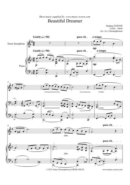 Beautiful Dreamer - Tenor Saxophone and Piano (arr. Anne L Christopherson GRSM ARCM)