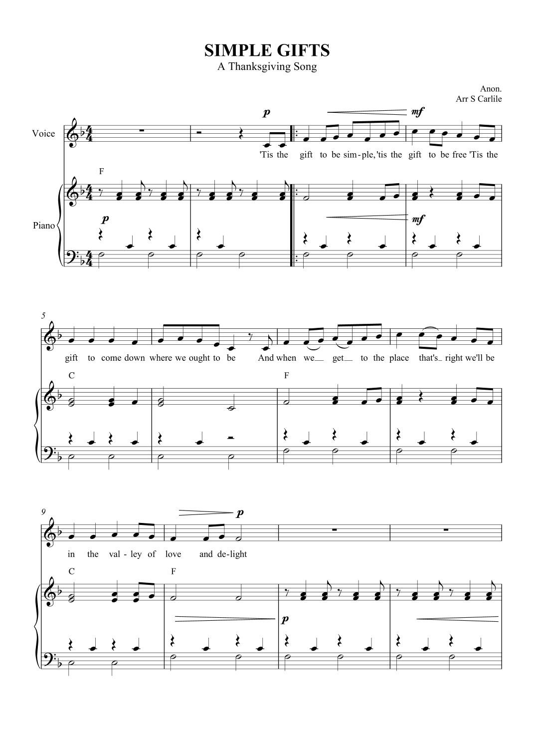 Simple Gifts (A Thanksgiving Song) (arr. SCMusic)