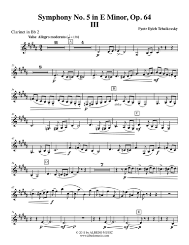 ?Tchaikovsky? Symphony No. 5, Movement III - Clarinet in Bb 2 (Transposed Part), Op. 64 (arr. Doug Clyde)