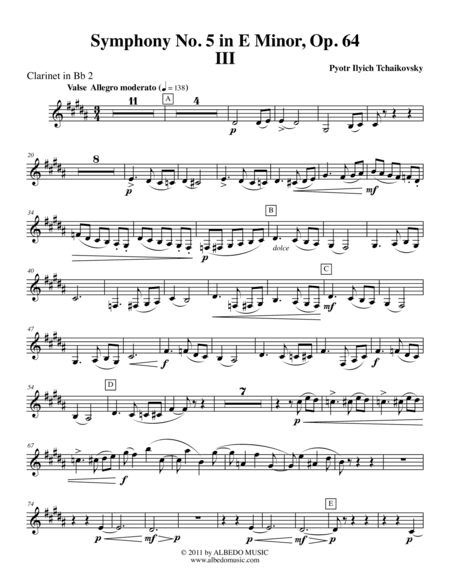 ?Tchaikovsky? Symphony No. 5, Movement III - Clarinet in Bb 2 (Transposed Part), Op. 64 (arr. Doug Clyde)