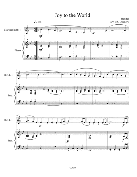 Joy to the World (clarinet solo) with optional piano accompaniment (arr. B C Dockery)