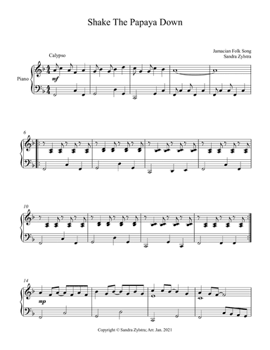 Shake The Papaya Down (piano part only) (arr. Sandra Zylstra)