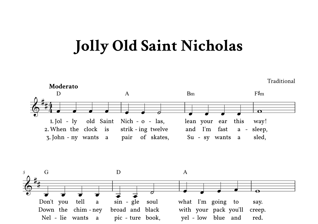 Jolly Old Saint Nicholas - Lead Sheet (D Major) (arr. Yuri Noronha)