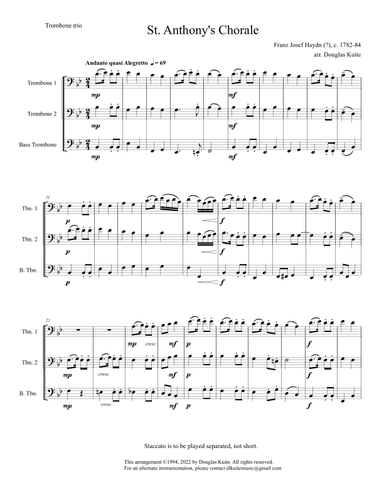 "St. Anthony's Chorale" for trombone trio (arr. Douglas Kuite)