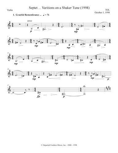 septet, opus 77 ... Variations on a Shaker Tune (1998) Violin part
