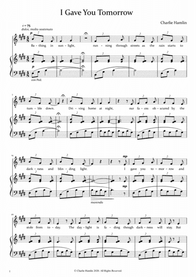 I Gave You Tomorrow - Piano/Vocal