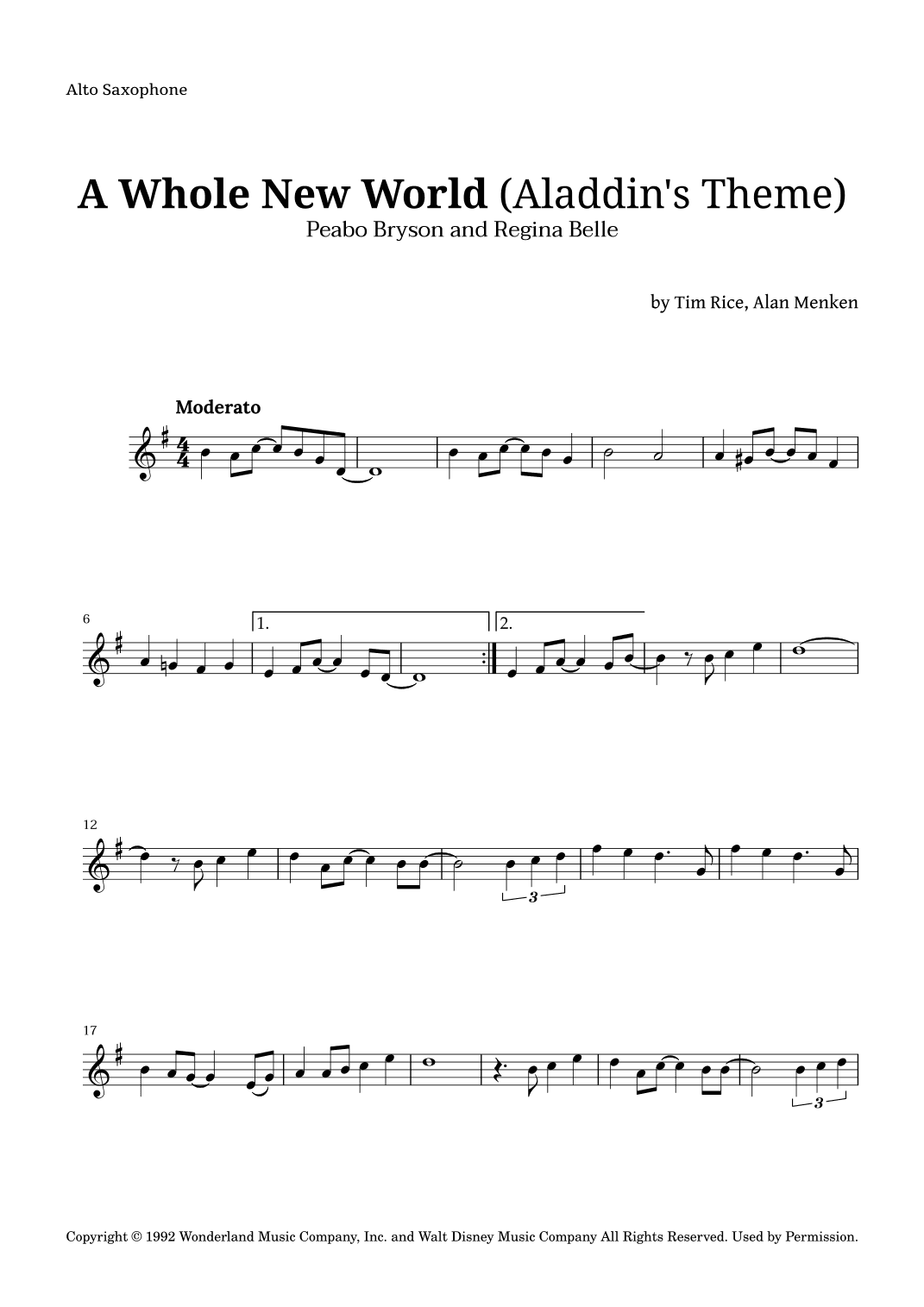 A Whole New World (aladdin's Theme) (arr. Langanho)