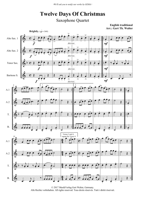 Twelve Days Of Christmas (arr. Gert Th. Walter)