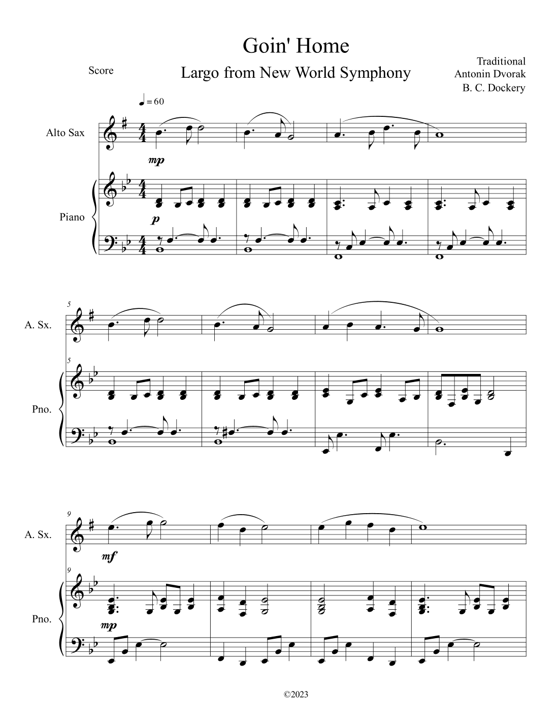 Goin' Home - Largo from New World Symphony (Alto Sax Solo with Piano Accompaniment) (arr. B. C. Dockery)