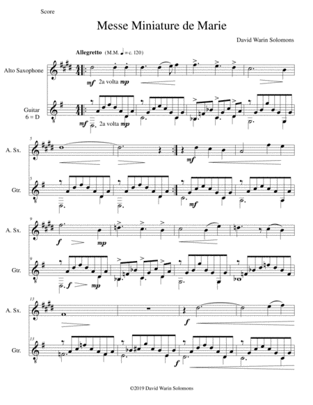 Messe miniature de Marie for alto saxophone and guitar
