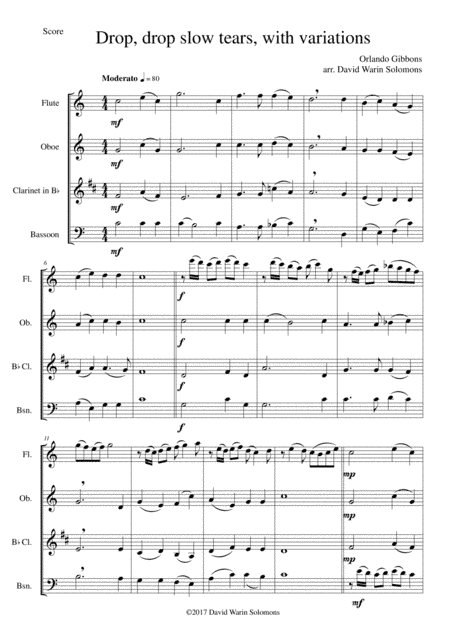 Drop, drop slow tears, with variations, for wind quartet (arr. David Warin Solomons)