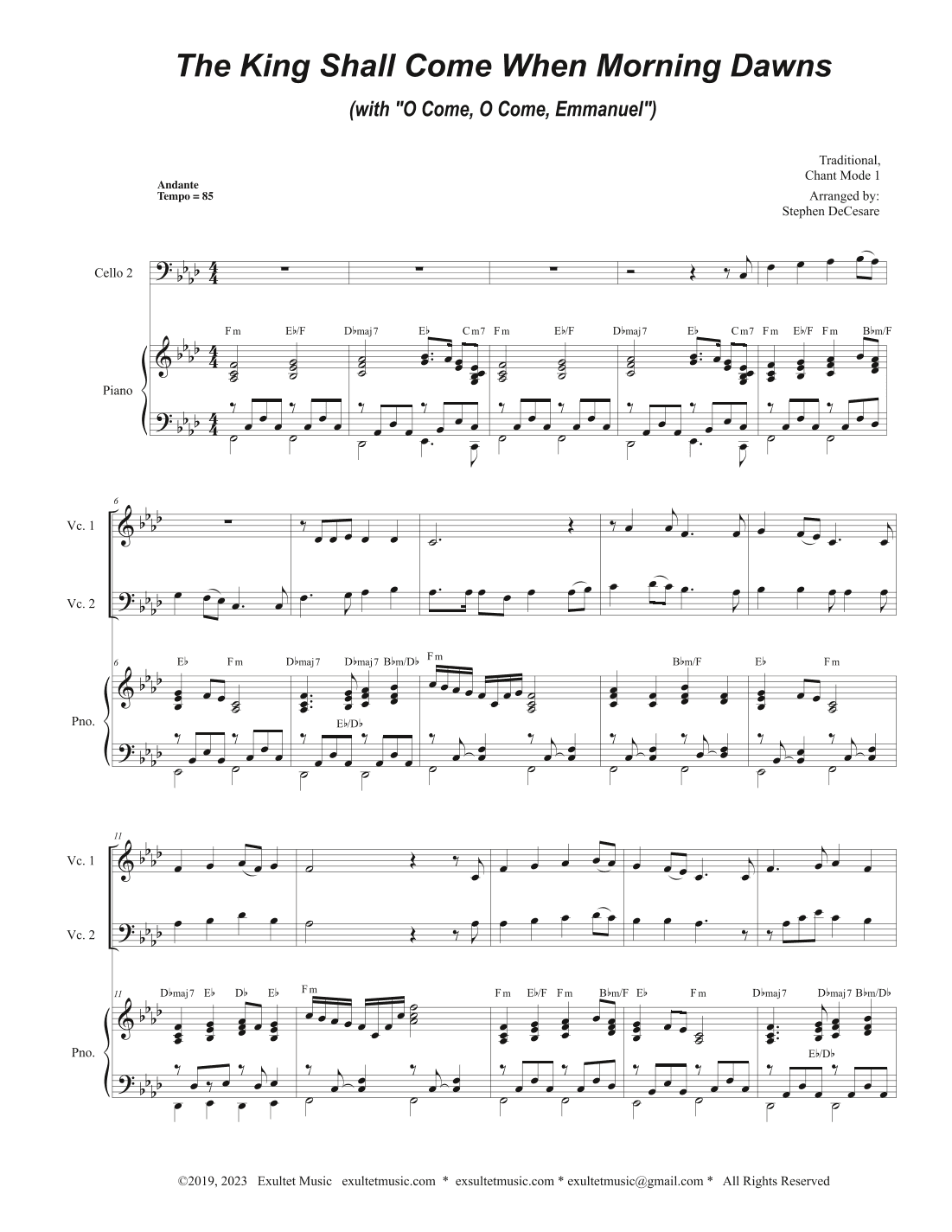 The King Shall Come When Morning Dawns (with "O Come, O Come, Emmanuel") (Cello Duet) (arr. Stephen DeCesare)