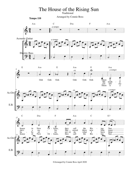 The House of the Rising Sun - solo, guitar and bass (arr. Connie Boss)