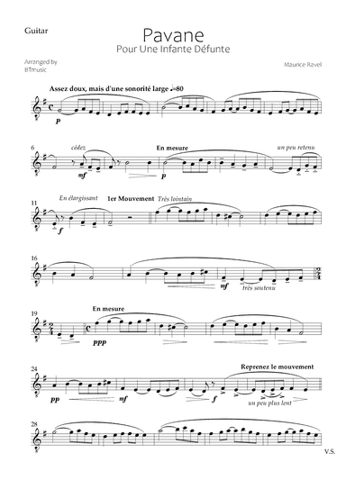 Pavane pour une Infante Défunte - Guitar (arr. BTmusic)