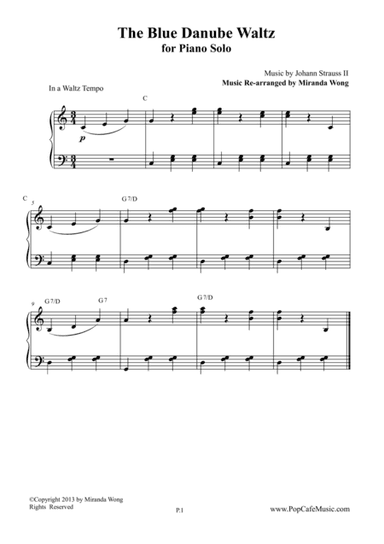 The Blue Danube Waltz in C Key - Piano Solo (arr. Miranda Wong)