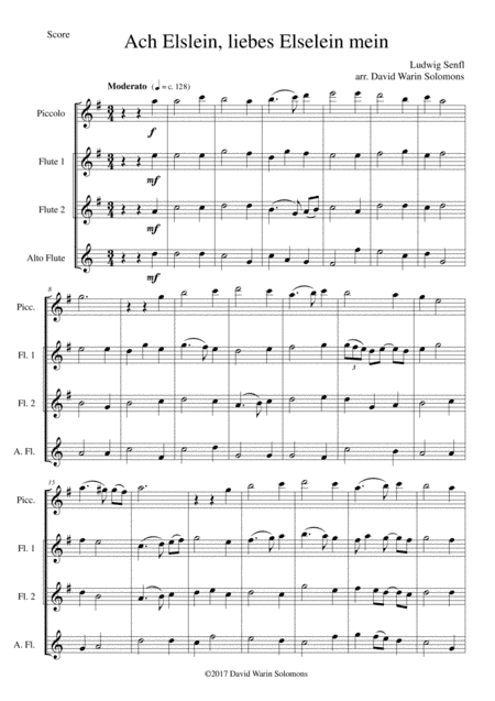 Ach Elslein, liebes Elselein mein for flute quartet (piccolo, 2 C flutes, alto flute) (arr. David Warin Solomons)
