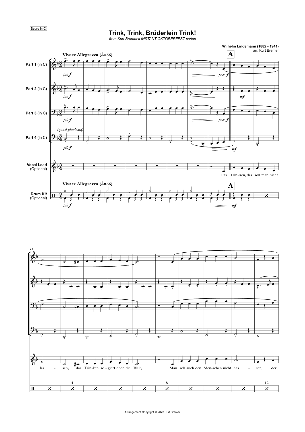 Trink, Trink, Brüderlein Trink! (arr. Kurt Bremer)