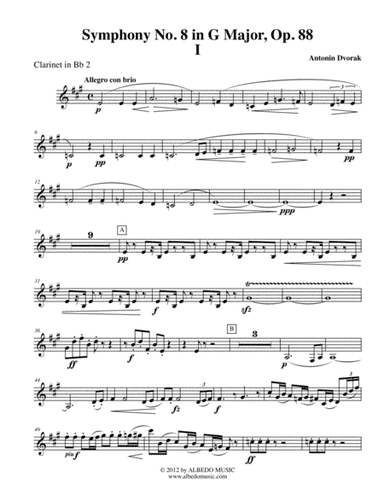 Dvorak Symphony No. 8, Movement I - Clarinet in Bb 2 (Transposed Part), Op. 88 (arr. Doug Clyde)