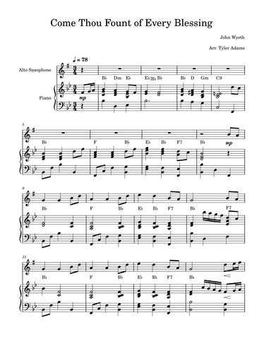 Come Thou Fount of Every Blessing (Alto Sax Solo with Piano) (arr. Tyler Adams)