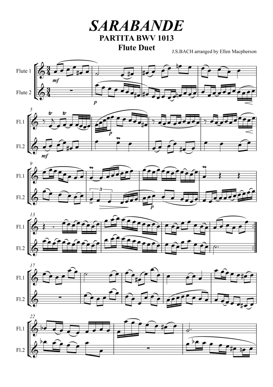 Sarabande by J.S.BACH - Flute Duet (arr. Ellen Macpherson)