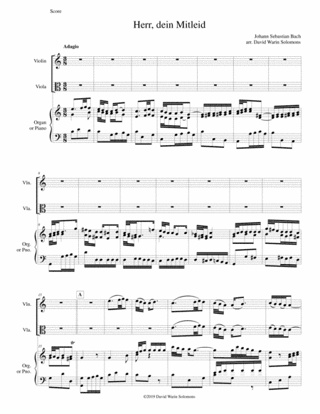Herr dein Mitleid from the Christmas Oratorio - Weihnachtsoratorium violin, viola, keyboard (arr. David Warin Solomons)
