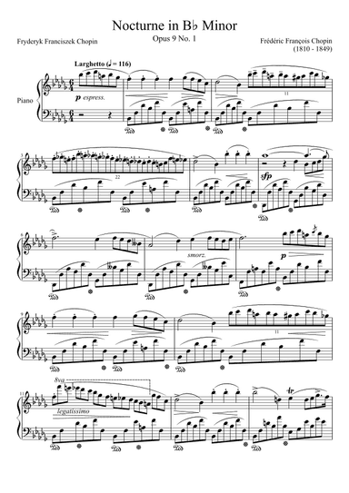 Nocturne Opus 9 No. 1 in Bb Minor (arr. Zachary Corbett)