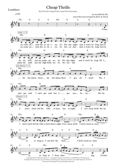 Cheap Thrills (feat. Sean Paul) (arr. Joeri de Graaf)