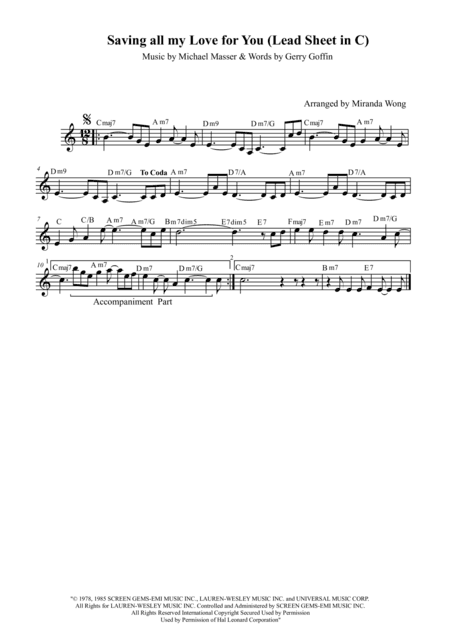 Saving All My Love For You (arr. Miranda Wong)