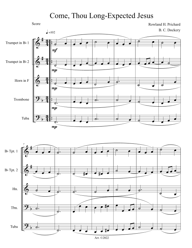 Come, Thou Long-Expected Jesus (Brass Quintet) (arr. B. C. Dockery)
